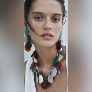 Zara Resin Piece Corded Necklace NEW RARE